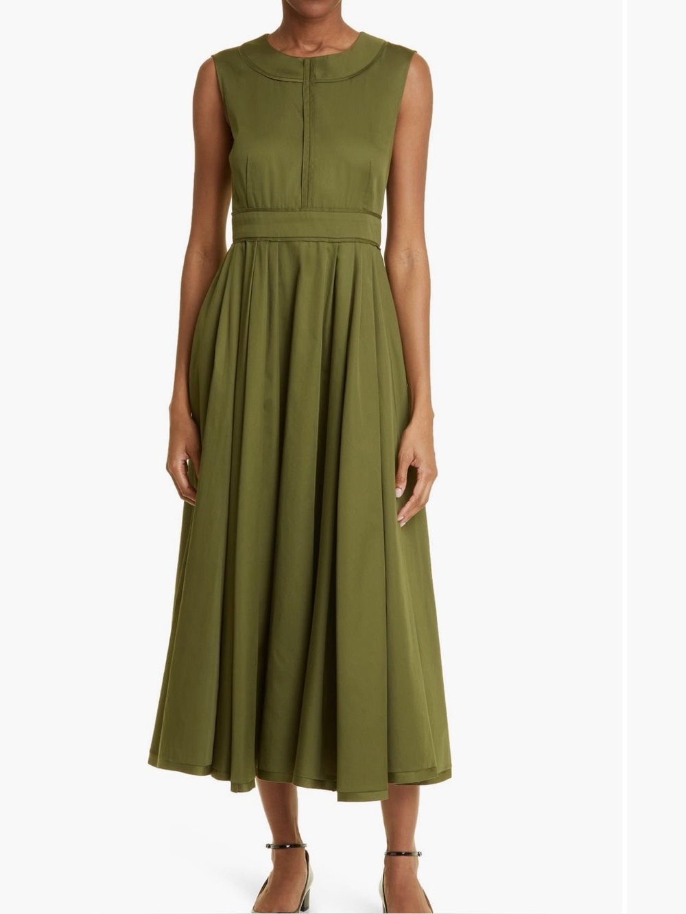 Worn 2x EUC MaxMara Alice Khaki Green Sleeveless Midi Dress. US Size 8